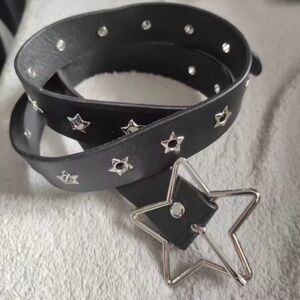 Black Star Studded Belt with Star Buckle